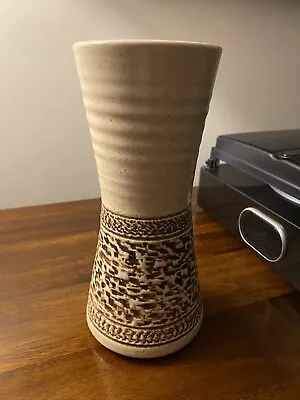 Buy Vintage Purbeck Pottery Vase - 1970s Waisted Vase With Textured Brown Pattern • 13.50£
