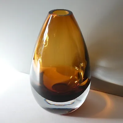 Buy Vintage Scandi Glass Bullet Vase Amber Ovoid Heavy Retro • 29.99£