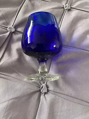 Buy Lovely Cobalt Blue Glass With Decorated Clear Base 4.5 Inches Tall VGC No Chips • 5£