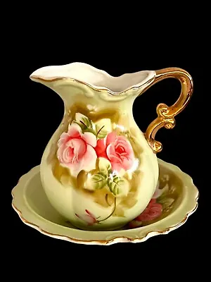 Buy Vintage Ruben's Gilt Hand Painted Small Lefton Porcelain Floral Pitcher W/ Basin • 23.62£
