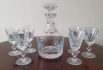 Buy Edinburgh Crystal Decanter & Six Liqueur/Sherry Glasses - With Falcon Monogram • 50£