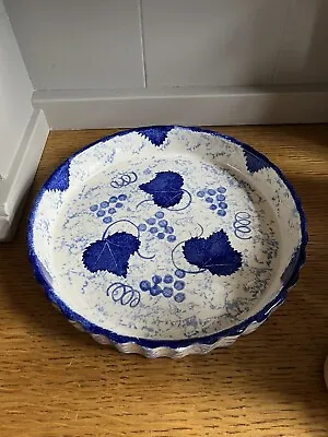 Buy Poole Pottery Vineyard Blue Hand Painted Flan Pie Fluted Edge Dish. • 19.99£