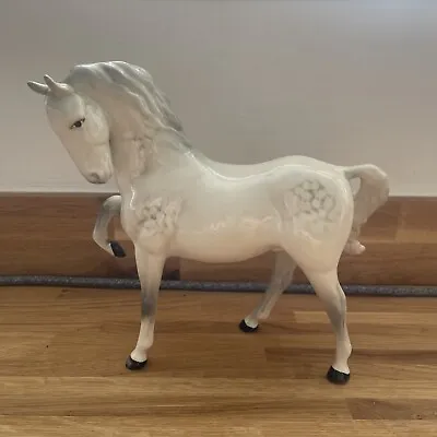 Buy Vintage Ceramic Beswick Horse Figurine Dapple Grey England Head Tuck leg Up 19cm • 80£