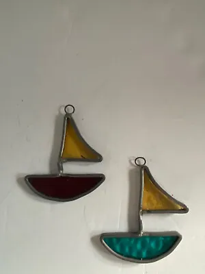 Buy Two Vintage Stained Glass Sail Boat Suncatchers Window Hanger Ornaments • 4.73£