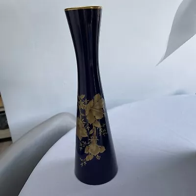 Buy Vintage 1979s Slim Vase By Kaiser Kobaltblau With Rose Gold Decor Marisa • 20£