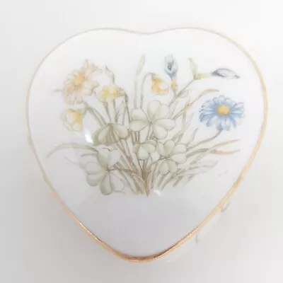 Buy Hammersley Clover & Spring Flowers Heart Bone China Lidded Trinket Box Dish Jar • 11£
