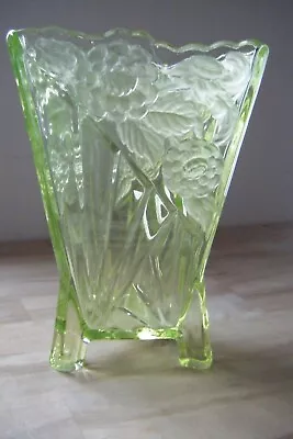 Buy Sowerby Green Glass Art Deco Three Sided Vase • 40£