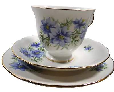 Buy Blue Corn Flowers Queen Anne Bone China Made In England Trio Cup Saucer Plate • 30.35£