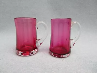 Buy Vintage Cranberry Glass Pair Shot Glasses With Handles Engraved 02k 03k Pontil • 14.99£