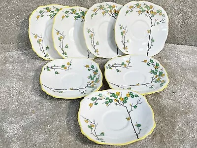 Buy Vintage Saucers  Bone China Foley Yellow And Green Floral Pattern • 29.99£