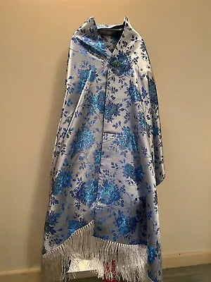 Buy Large Silk Scarf  Shawl China Brocade. Beautiful Blue And White Pattern 175 X 55 • 20£