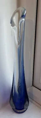 Buy Vintage Cobalt Blue Art Glass Vase Handblown Blue And Clear Swirl Vase Used • 10£