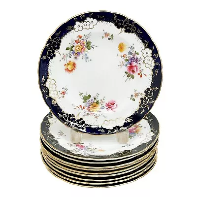 Buy 10 Royal Crown Derby Hand Painted Porcelain Dessert Plates Circa 1940 • 400.68£
