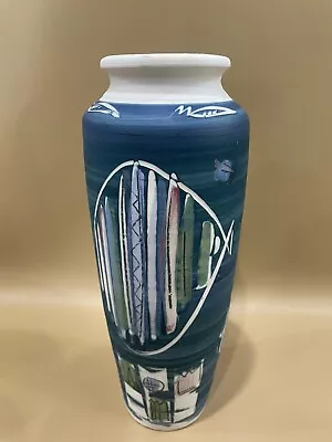 Buy Vintage 90s BMP Bald Mountain Pottery Handpainted Blue Fish Design Vase 11 1/4” • 47.41£