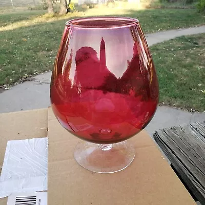 Buy Large Vtg Hand Blown Red Cranberry Glass Brandy Snifter Clear Stem • 23.58£