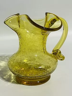 Buy Vintage Hand Blown Gold CRACKLE Glass Mini Pitcher 4” Tall • 12.80£