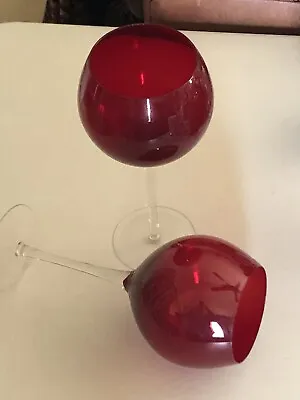 Buy 2 Vtg Crystal Ruby Red Balloon Wine Glasses Unmarked 22 Oz 9,5” Tall • 33.57£
