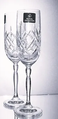 Buy Gorgeous Pair ROYAL DOULTON Crystal DAILY MAIL Cut Glass Prosecco Flutes - 180ml • 20£