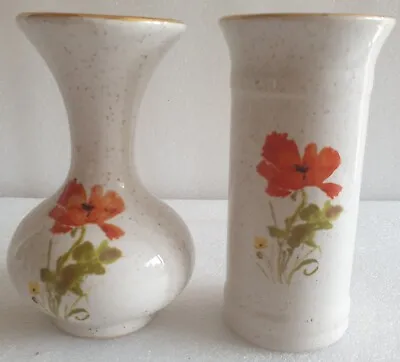 Buy Pair Of Kernewek Cornishware Pottery Poppy Pattern Vases • 12.99£