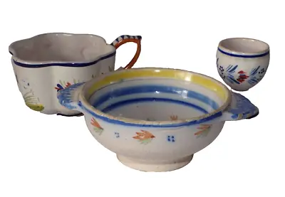 Buy Collectable Collection Vintage Faience Henriot Quimper X3 Egg +Tea Cup + Bowl • 30£