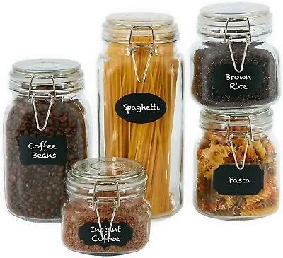 Buy 5 X CLIP TOP GLASS STORAGE JARS AIRTIGHT VINTAGE KITCHEN CONTAINERS AIRTIGHT • 11.95£