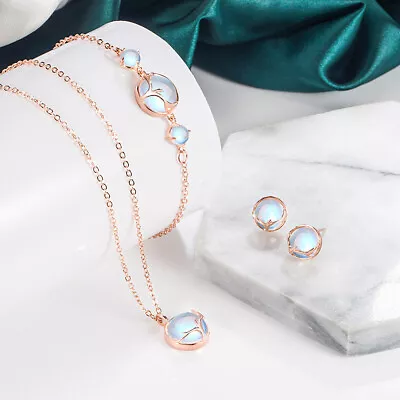 Buy 925 Sterling Silver Bracelet Necklace Earrings Moonstone Antlers  Jewelry Set • 5.89£