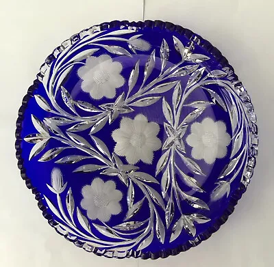 Buy Antique Bohemian Crystal Glass Cobalt Blue Cut To Clear Plate Platter Bowl • 260£