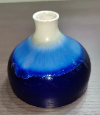 Buy VNTG Raymor Pottery Vase Blue Drip Glaze Sticker Mark 1970/11 MCM Style Concave  • 33.17£