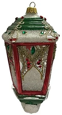 Buy Red And Green Jeweled Lantern Polish Glass Christmas Tree Ornament Made Poland • 31.63£