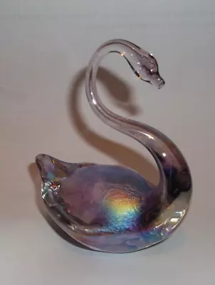Buy Vintage HERON GLASS Iridescent Purple Glass Swan 1990's • 9.99£