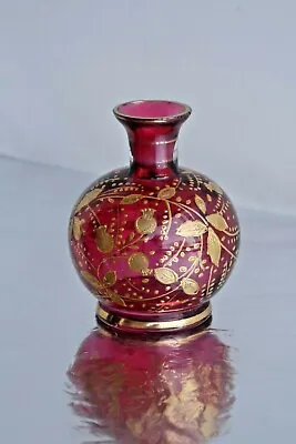 Buy Moser Bottle Cranberry Glass Bohemia Bohemian Cranberry Art Glass Gold Painting 1930 • 103.35£
