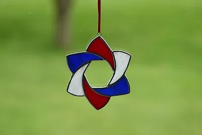 Buy Stained Glass Suncatcher/Window Hanger Red, White+Blue Star Gift/Home Decoration • 20£