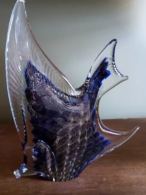 Buy Very Large Dartington Marcolin  Studio Glass Angel Fish Dark Blue And Gold • 60£