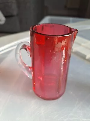 Buy Antique Miniature Ribbed Cranberry Glass Pitcher Jug Applied Handle 4  • 5£