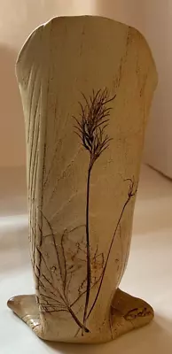 Buy Hand Made Clay Vase Embossed Woodgrain And Plant Decoration  • 7.50£