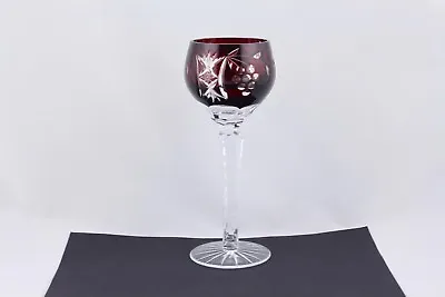 Buy Ruby Red Bohemian Czech Cut Clear Crystal Wine Hock/goblet - Mint # 2 • 52.75£
