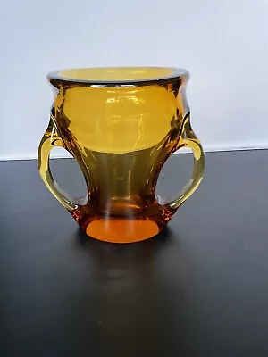 Buy Vintage Heavy Brown Glass Double Handled Vase. 7.5 Ins High. • 10£