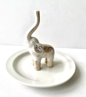 Buy White And Gold China Elephant Ring Holder, Jewellery Dish, Trinket Dish VGC! • 9.95£