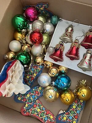Buy Large Collection Of Mid Century Vintage Glass Christmas Tree Baubles, Paper Bell • 65£