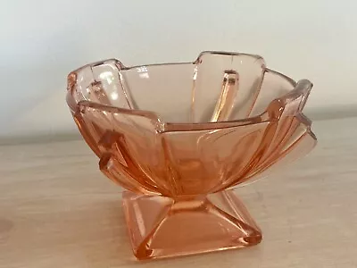 Buy Vintage Art Deco Czech Glass Footed Small Bowl /Bonbon Dish Pink Orange Colour  • 10£