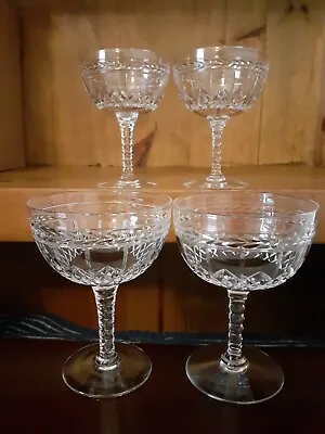 Buy 4 X Vintage Stuart Crystal Champagne Coupe Saucer Glasses With Faceted Stems • 125£