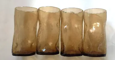 Buy Vintage Blenko Pinch Crackle Glass Tall Tumblers Wheat Color 4 Pc Set • 94.83£