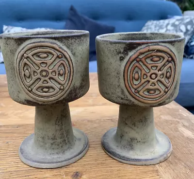 Buy Tremar Pottery - Pair Of Wine Goblets - Cornish Stoneware - Vintage 1970's • 12£