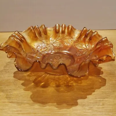 Buy Vintage Amber Orange Carnival Glass Bowl Dish Fenton Marigold Holly  • 12.99£
