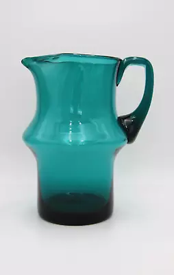 Buy Vintage Mid Century Modern Teal Or Turquoise Hand Blown Glass Jug Or Pitcher • 23.56£