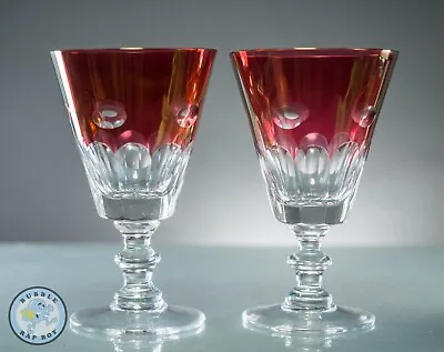 Buy Two Vintage Iridescent Cranberry Slice Cut To Clear Crystal Glass Wine Glasses • 55£