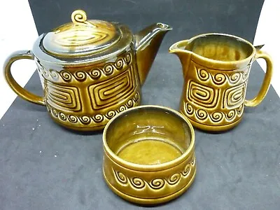Buy RETRO SYLVAC TOTEM Pottery Tea Set 3 Pieces Teapot, Milk Jug,sugar Bowl • 28£