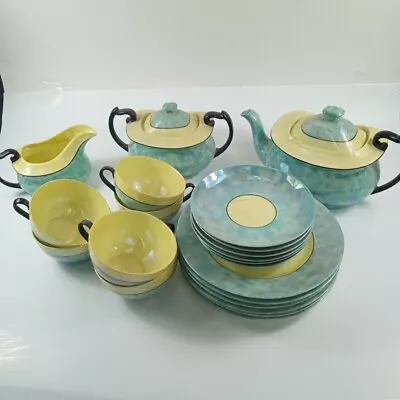 Buy Phoenix China 23 Piece Tea Set W/Plates Vintage Czechoslovakia Yellow And Teal • 86.50£
