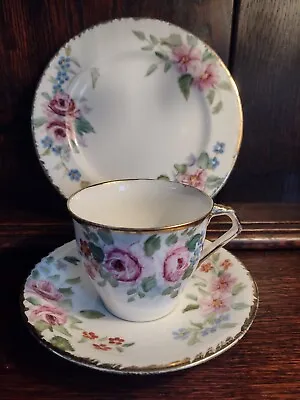 Buy Antique AYNSLEY Trio Set - - Bone China - Pink Cabbage Roses And Forget-me-Nots. • 9.99£