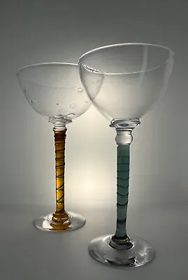 Buy Anona Wyi Studio Glass Handblown Signed Cocktail Glasses X2 (Orrefors Interest) • 30£